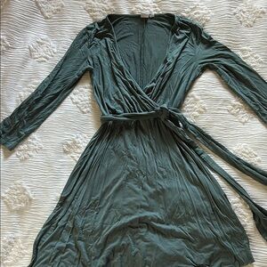 Gap Teal Ocean Blue Deep V-Neck Mini Dress, 3/4 Length Sleeve, XS